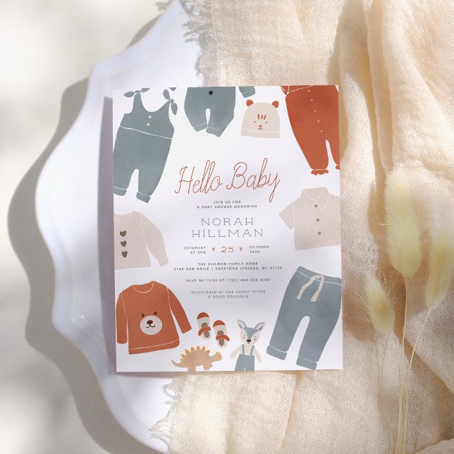 Papier Bonjour bébé | Boho Vêtements Garçon Baby shower B (Créateur téléchargé)