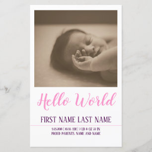Papier Bonjour le Monde - annonce de naissance avec photo
