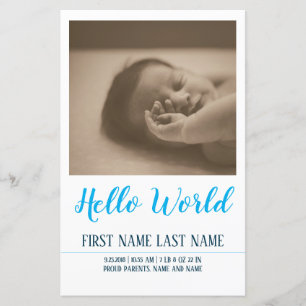 Papier Bonjour le Monde - annonce de naissance avec photo