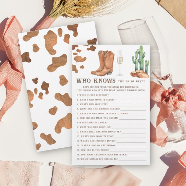 Papier Boots & Bubbly Qui connaît le mieux la mariée (Créateur téléchargé)