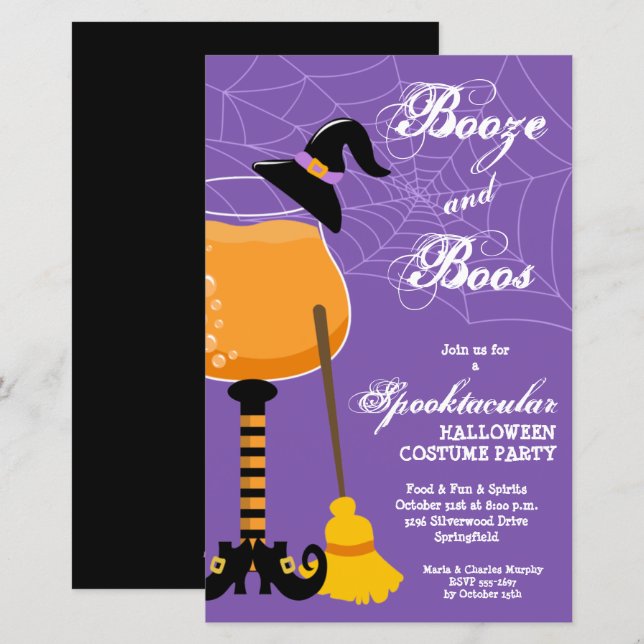Papier Booze de sorcière et Boos Budget Halloween Invitat (Devant / Derrière)
