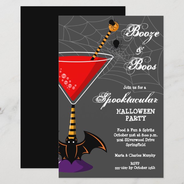 Papier Booze et Boos Martini Budget Halloween Invitation (Devant / Derrière)