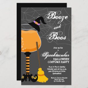 Papier Booze et Boos Witch Budget Halloween Invitations