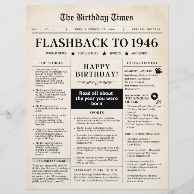 Papier Born in 1946 Mock Newspaper sepia (Devant)