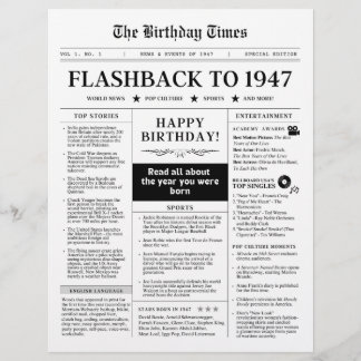 Papier Born in 1947 Mock Newspaper Black and White