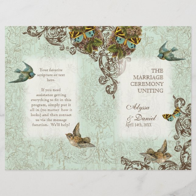 Papier Botanica Birds Butterfly Swirl Wedding Program (Devant)