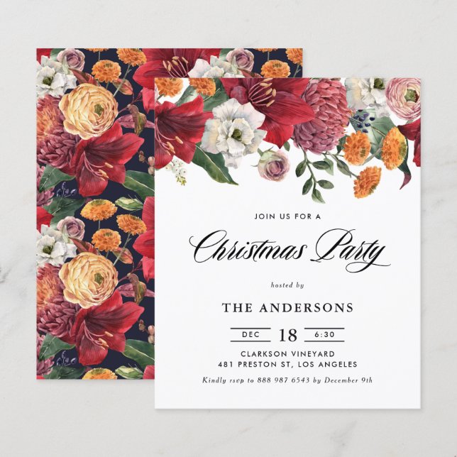 Papier Botanique Amaryllis Fête de Noël Invitation (Devant / Derrière)