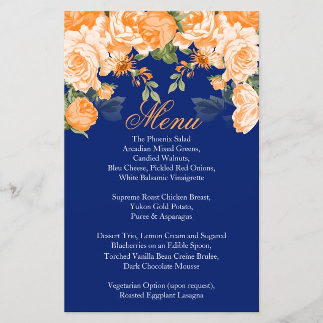 Papier Botanique Orange & Marine Blue Flower Mariage - Me (Devant)