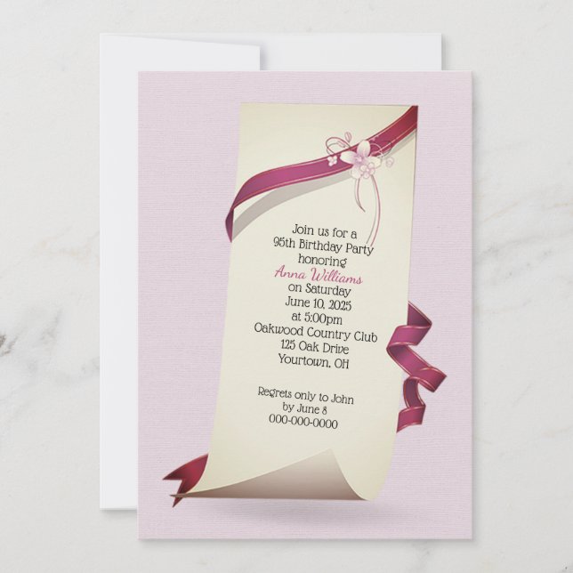 Papier bouclé 95e anniversaire invitation (Devant)