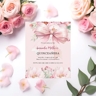 Papier Boucles d'arc rose pâle Quinceanera invitation