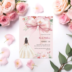 Papier Boucles d'arc rose pâle robe Sweet 16 invitation