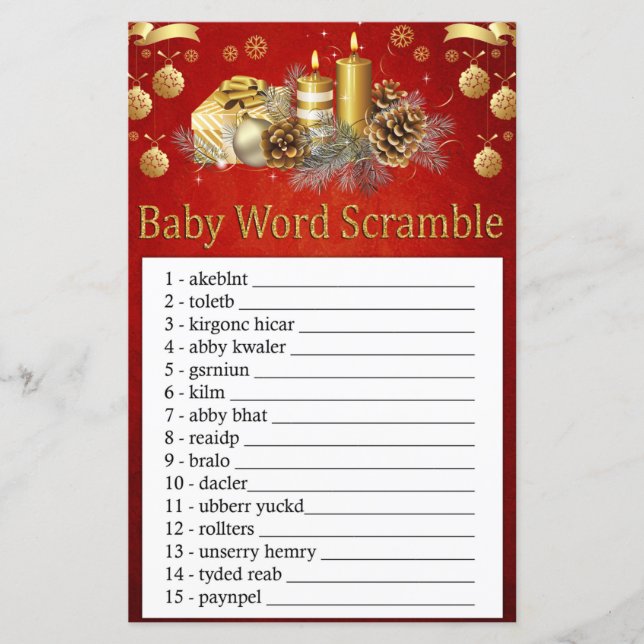 Papier Bougies de Noël Baby word scramble jeu (Devant)