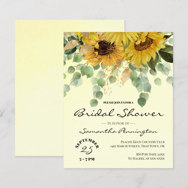 Papier Bouquet de tournesol Fête des mariées Budget Invit (Devant / Derrière)