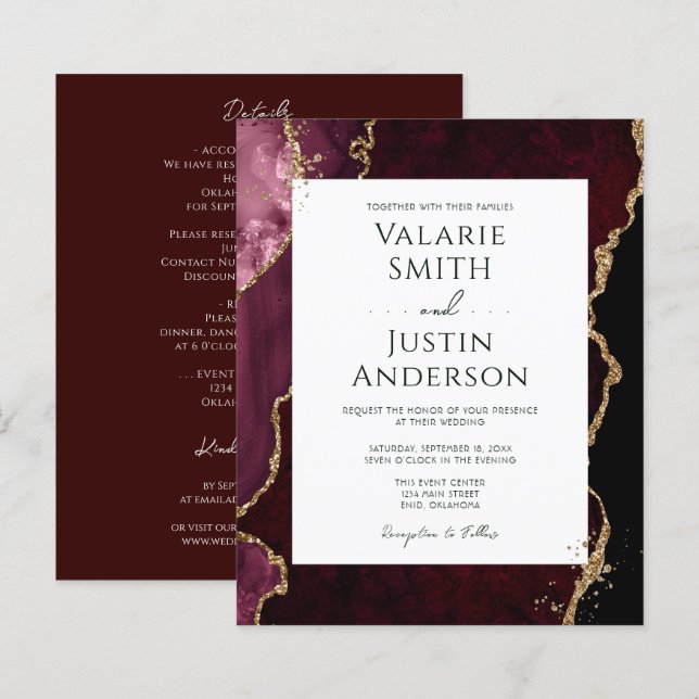 Papier Bourgogne Agate Mariage budgétaire Tout en un (Devant / Derrière)
