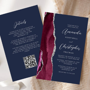 Papier Bourgogne argenté agate marine Code QR Mariage