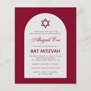 Papier Bourgogne Bat mitzvah Arc Budget Red Invitation