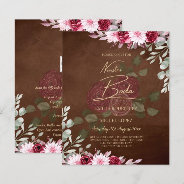 Papier Bourgogne Brown Floral Winter Mariage de automne I (Devant / Derrière)