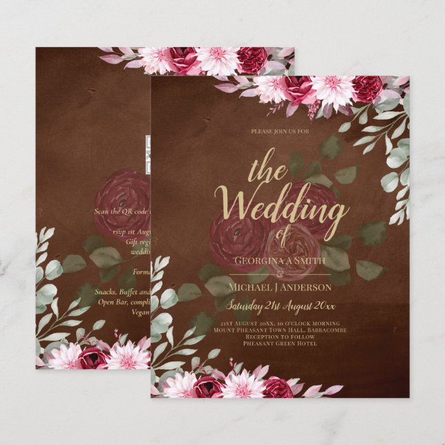 Papier Bourgogne Brown Floral Winter Mariage de automne I (Devant / Derrière)