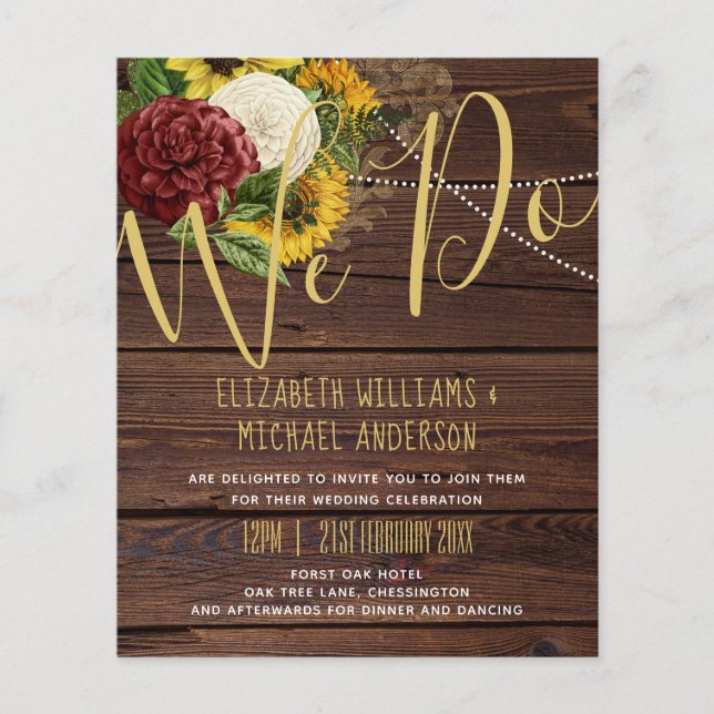 Papier Bourgogne et tournesol Budget Mariage thématique (Devant)