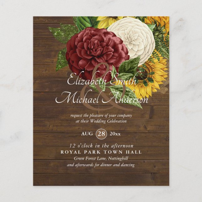 Papier Bourgogne et tournesol Budget Mariage thématique (Devant)