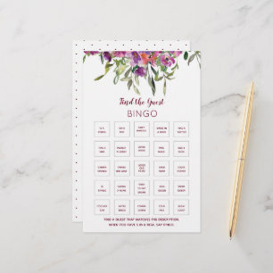 Papier Bourgogne Fête des mariées florale Bingo Jeu