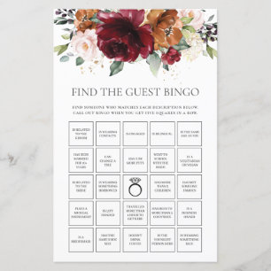 Papier Bourgogne Floral Fun Bridal Trouvez le Bingo invit