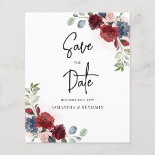 Papier Bourgogne Floral Mariage Budget Économisez La Date