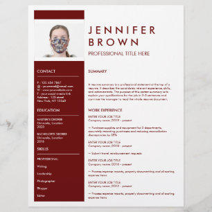 Papier Bourgogne Minimal CV cv avec photographie
