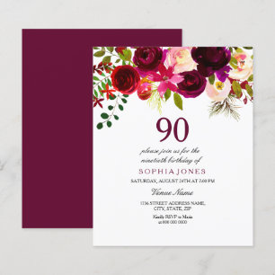 Papier Bourgogne Rouge Blush 90e anniversaire Invitation
