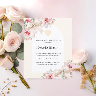 Papier Bouteilles beiges fleurs roses Invitation douche n