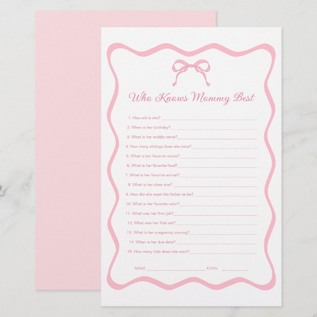 Papier Bow Coquette Baby shower Qui Connaît Maman Meilleu (Devant / Derrière)