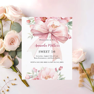 Papier Bow flores roses Sweet 16 invitation
