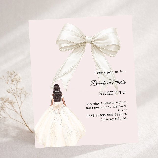 Papier Bow ivory dress blush pink Sweet 16 invitation (Créateur téléchargé)