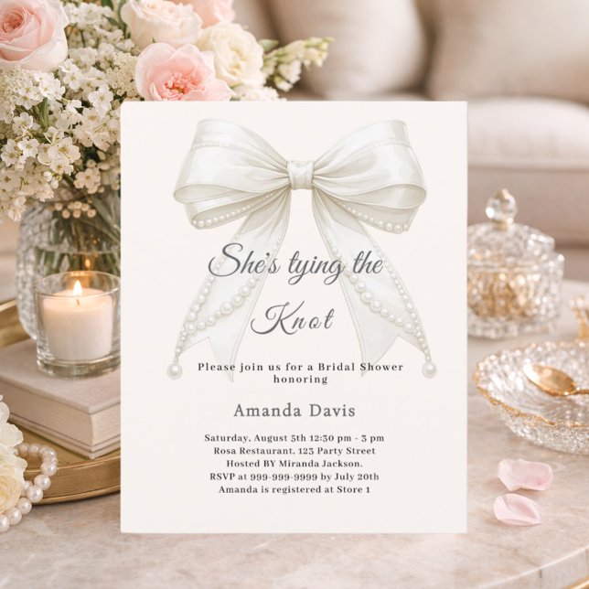 Papier Bow ivory pearls knot Bridal Shower invitation (Créateur téléchargé)