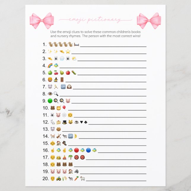 Papier Bow rose moderne Emoji Books Baby shower Jeu (Devant)