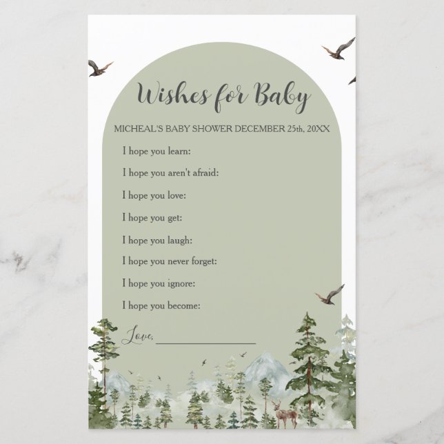 Papier Boy Pine Tree Forest Baby shower Voeux pour bébé (Devant)