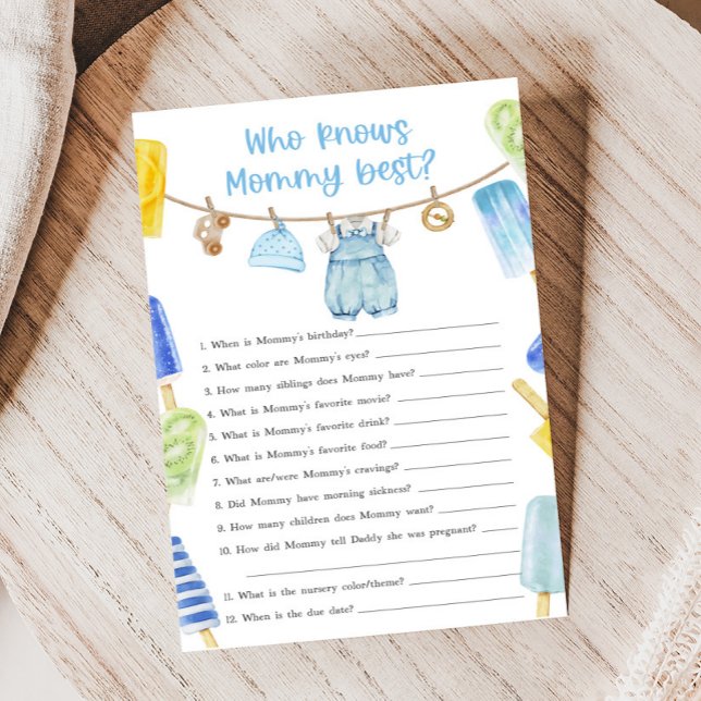 Papier Boy Popsicle Baby Shower Who knows Mommy Game (Ready to Pop Popsicle Baby Shower Game)