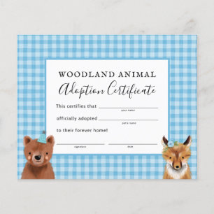 Papier Boy Woodland Certificat d'adoption de fête d'anniv