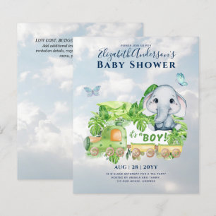 Papier Boys Elephant Aquarelle Baby shower Invitation