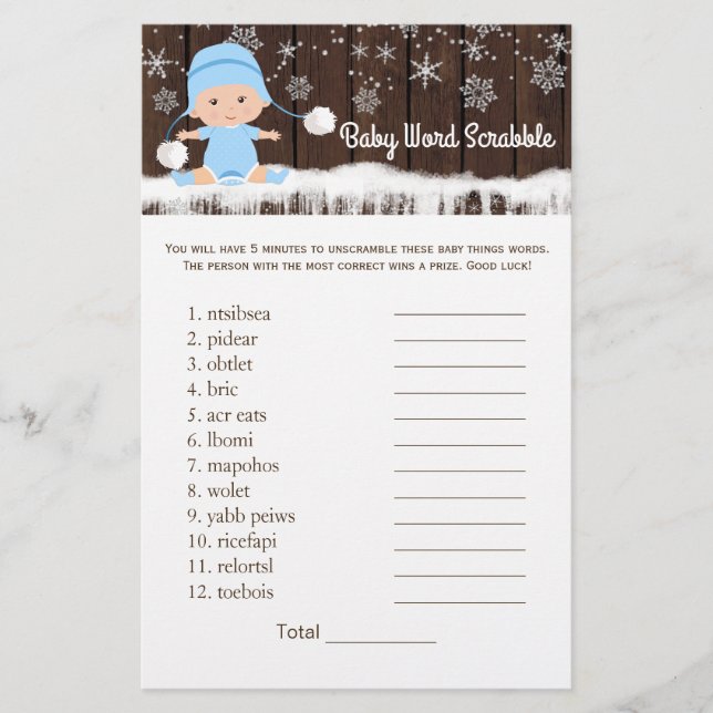 Papier Boys Word Scramble Nursery Rhyme Baby shower Jeux (Devant)