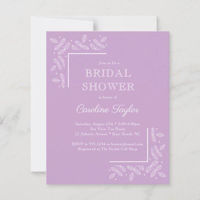 Papier Branches modernes Purple Bridal Shower Invitation (Devant)