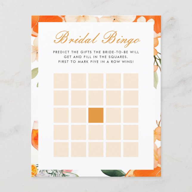 Papier Bridal Bingo Aperol Spritz Fête des mariées Jeu (Devant)