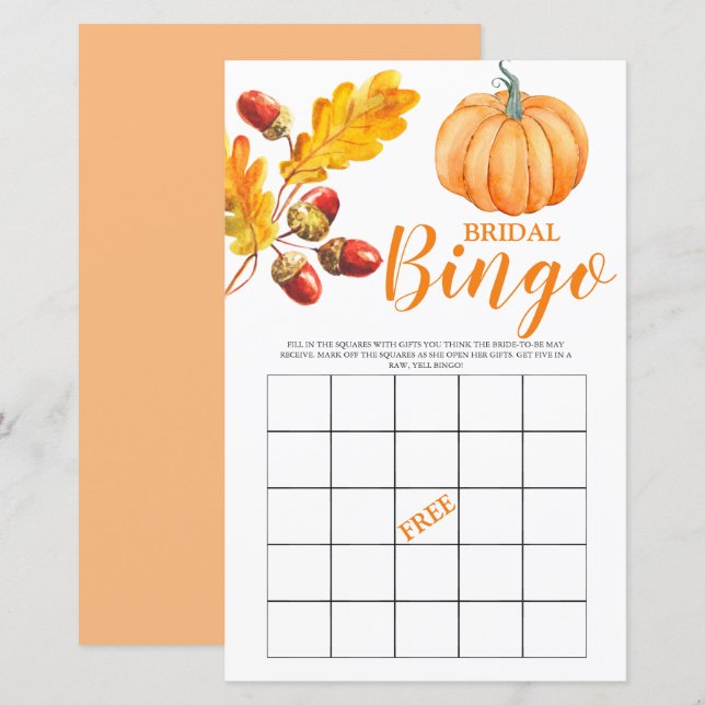 Papier Bridal Bingo Automne Citrouille Jeu nuptial (Devant / Derrière)