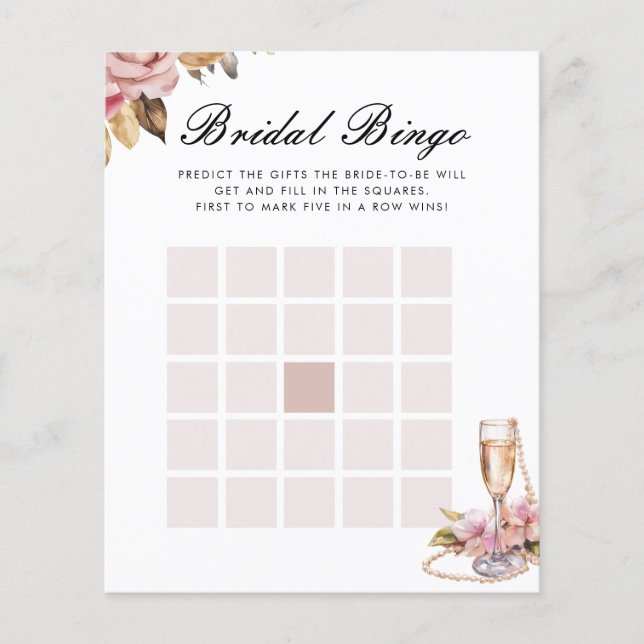 Papier Bridal Bingo Pearls Prosecco Fête des mariées Jeu (Devant)