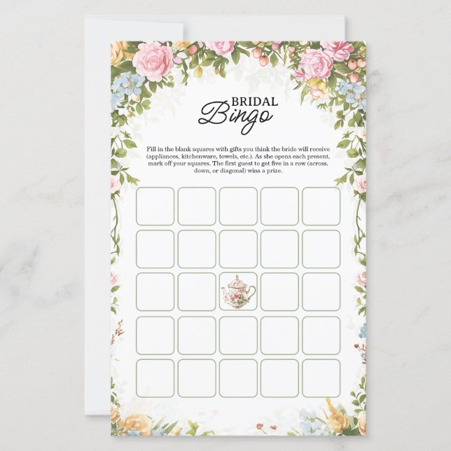 Papier Bridal Shower Bingo Game Card Garden Party Theme (Devant)
