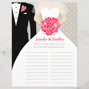 Papier Bride Fête des mariées Mot Jeu robe rose rouge ros