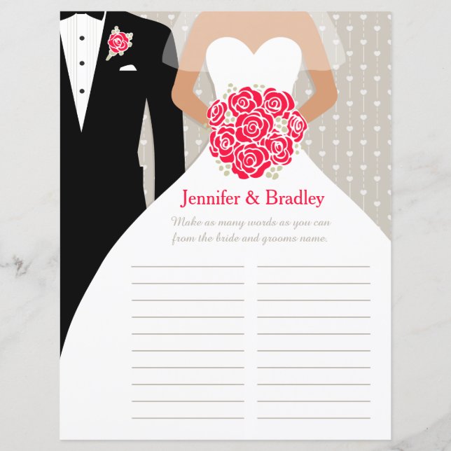 Papier Bride Fête des mariées Mot Jeu robe rose rouge ros (Devant)