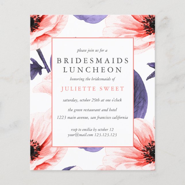 Papier Bridesmaitres BUDGET Déjeuner Blush violet fleuri (Devant)