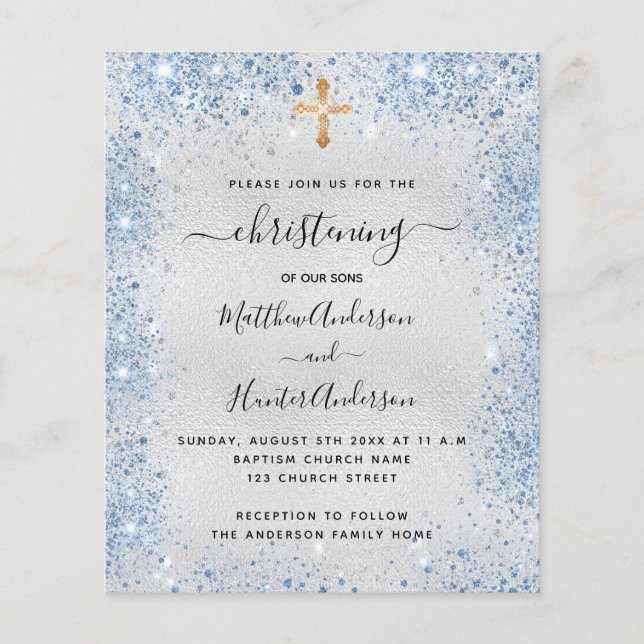 Papier Brising bleu argent jumeau garçon budget invitatio (Devant)