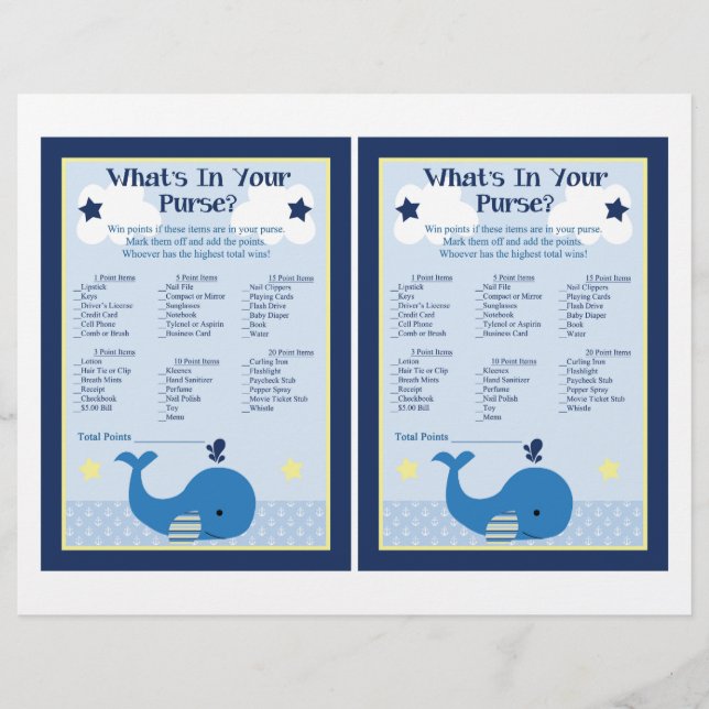Papier Brody Baleine Baby shower nautique Jeu de bourse (Devant)
